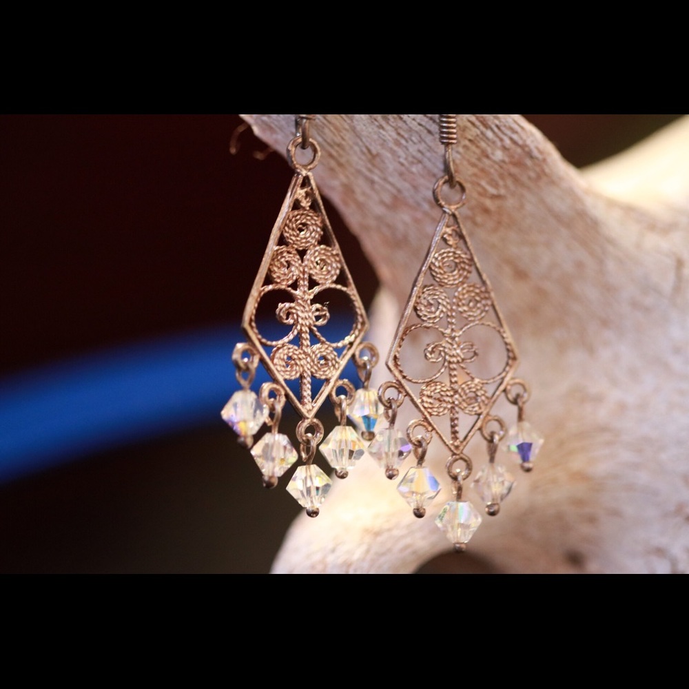 Silver and Crystal filigree Earrings